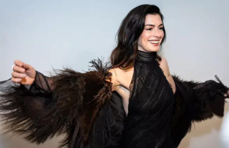 Anne Hathaway embraces sheer style at Ralph Lauren show