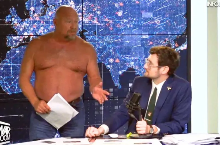 Alex Jones Goes Topless in On-Air Rant Over InfoWars Sale