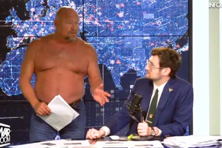 Alex Jones Goes Topless in On-Air Rant Over InfoWars Sale