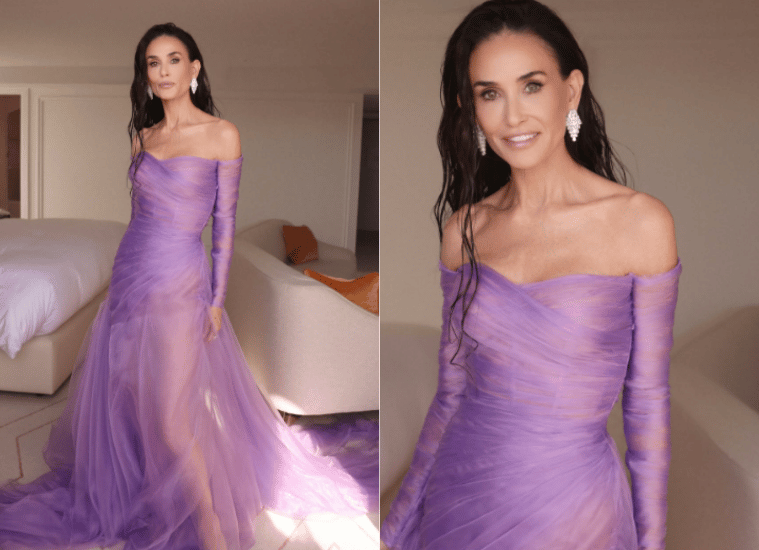 Demi Moore Stuns in Lavender Look at Cannes Groundswell Premiere