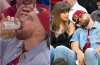 Taylor Swift Hides Her Face During Travis Kelce Beer Chug