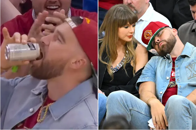 Taylor Swift Hides Her Face During Travis Kelce Beer Chug
