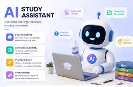 Student using an AI study assistant on a laptop for online learning