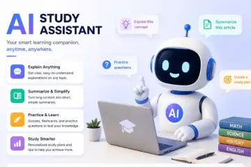 Student using an AI study assistant on a laptop for online learning