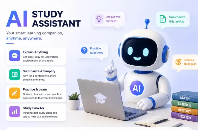 Student using an AI study assistant on a laptop for online learning