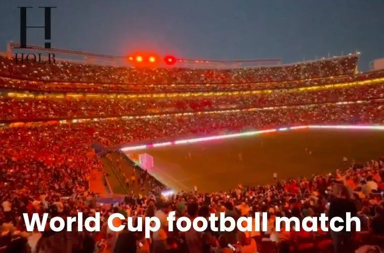 Thousands of football fans in a packed stadium using synchronized smartphone flashlights after scanning a QR code displayed on the stadium screen.