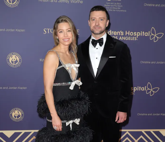 Justin Timberlake and Jessica Biel wearing coordinated all-black outfits during a rare public outing in New York City.