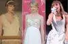 Taylor Swift wears an elegant white dress during a public appearance, showcasing her signature timeless fashion style.
