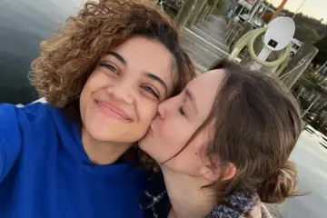 Close-up selfie of Laurie Hernandez and Charlotte Drury