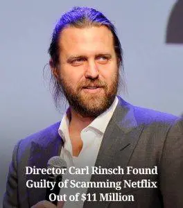 Director Carl Rinsch arrives at federal court after receiving a 30-month prison sentence for defrauding Netflix of production funds intended for the unfinished series White Horse.