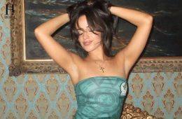 Camila Cabello poses in an elegant emerald-green strapless dress during a glamorous Instagram photo shoot shared from Mexico City.