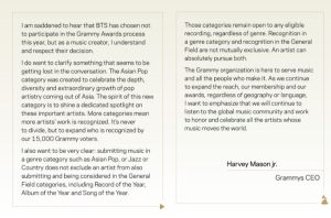 Grammys Respond After BTS Declines to Participate in 2027 Awards Process