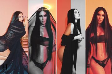 Megan Fox wearing a black lace outfit with a halo during her latest Instagram photoshoot that sparked discussions about biblical symbolism and her Eve-inspired caption.