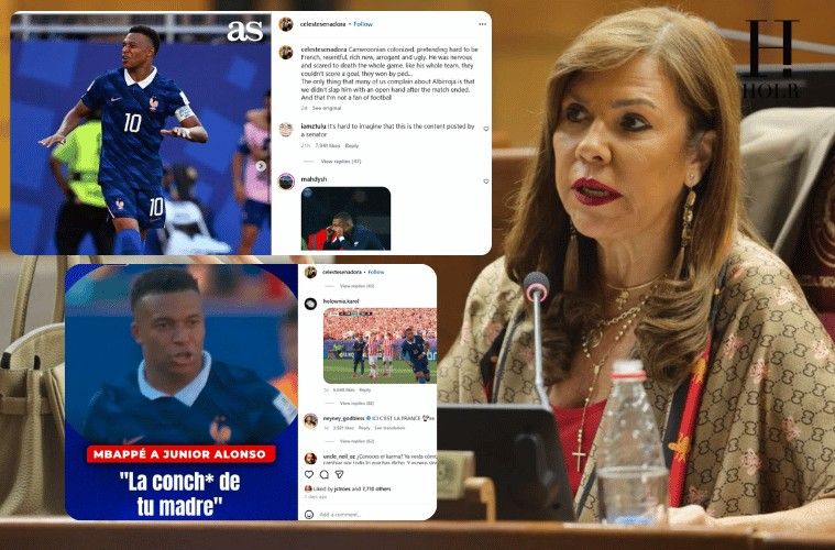 Kylian Mbappé during the 2026 FIFA World Cup alongside Paraguayan Senator Celeste Amarilla, whose social media comments sparked an international controversy and legal investigation.