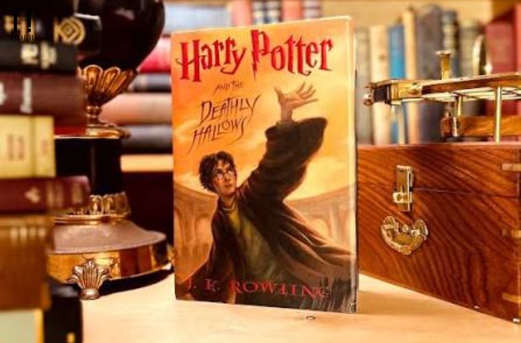 Fans dressed as Hogwarts students gather outside a bookstore during the midnight release of Harry Potter and the Deathly Hallows, celebrating the final book in J.K. Rowling's iconic series.