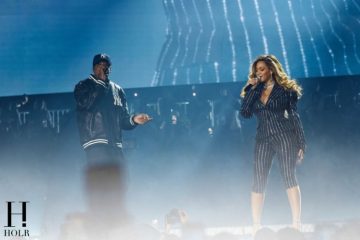 Beyoncé joins Jay-Z on stage during his Reasonable Doubt 30th anniversary concert at Yankee Stadium in New York.