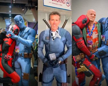Ryan Reynolds disguised as Jeanpool poses with Comic-Con attendees during his surprise undercover appearance at San Diego Comic-Con 2026.