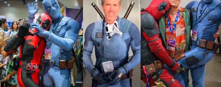 Ryan Reynolds disguised as Jeanpool poses with Comic-Con attendees during his surprise undercover appearance at San Diego Comic-Con 2026.