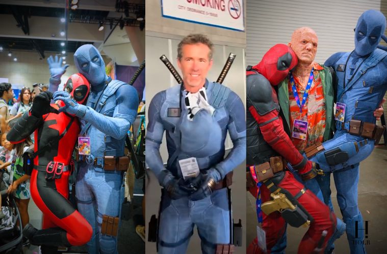 Ryan Reynolds disguised as Jeanpool poses with Comic-Con attendees during his surprise undercover appearance at San Diego Comic-Con 2026.