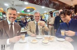 Christopher Nolan, Matt Damon, and Tom Holland enjoy a cup of chai ahead of The Odyssey premiere in Mumbai, India.