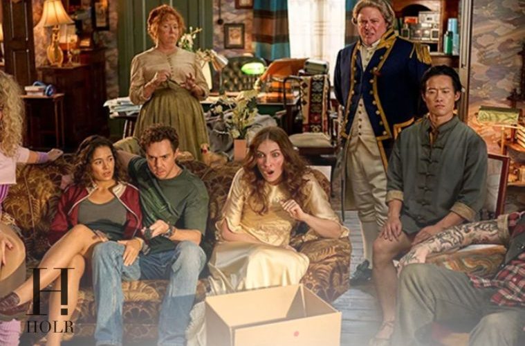 Cast members from Ghosts Australia inside a haunted historic home featured in the supernatural comedy series.