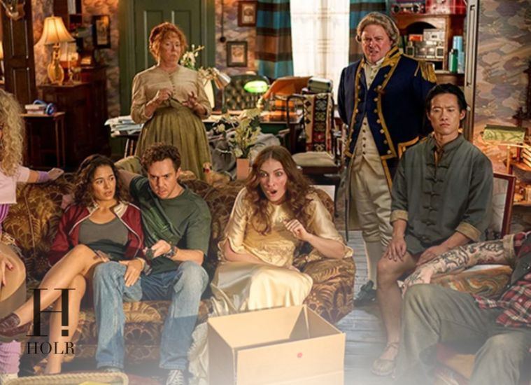 Cast members from Ghosts Australia inside a haunted historic home featured in the supernatural comedy series.