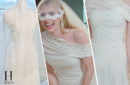 Emma Roberts wearing her custom Monique Lhuillier wedding dress during her wedding to Cody John in Sun Valley, Idaho.