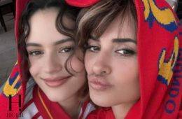 Rosalía and Penélope Cruz celebrate Spain's victory over Austria during the 2026 FIFA World Cup.