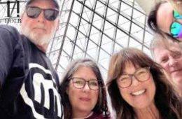 Valerie Bertinelli poses with son Wolfgang Van Halen and brother Patrick during a family vacation in Paris.