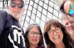 Valerie Bertinelli poses with son Wolfgang Van Halen and brother Patrick during a family vacation in Paris.