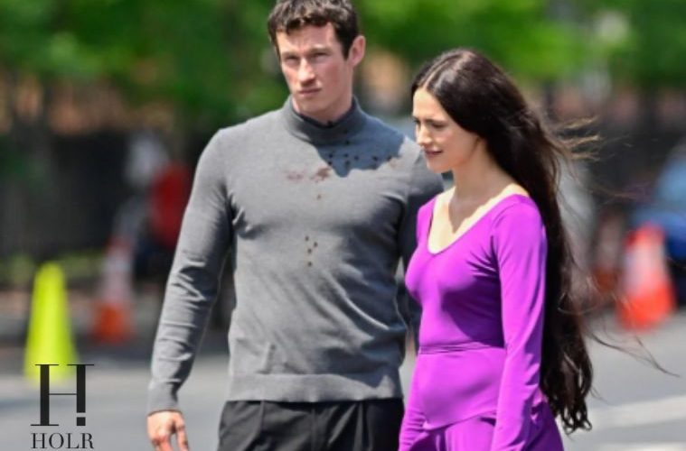 Margaret Qualley and Callum Turner filming scenes for the upcoming Possession remake in New Jersey.