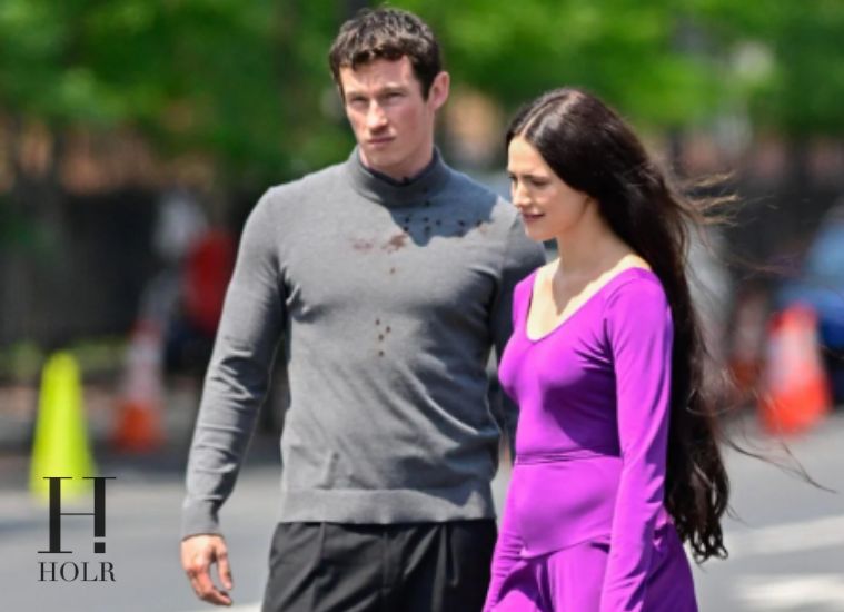Margaret Qualley and Callum Turner filming scenes for the upcoming Possession remake in New Jersey.