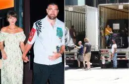Preparations outside Madison Square Garden as crews deliver décor and staging equipment ahead of Taylor Swift and Travis Kelce's reported wedding celebration.