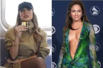 Jennifer Lopez wears her iconic green Versace jungle-print dress that famously inspired the creation of Google Images following the 2000 Grammy Awards.