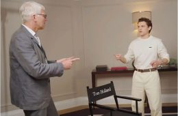 Actor Tom Holland meeting historian Tom Holland during a podcast discussion about The Odyssey.