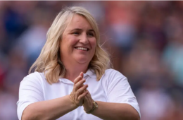 Emma Hayes speaking during a football event following the announcement that she has signed with talent management agency YMU.