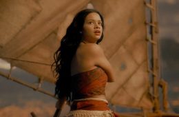Catherine Laga'aia and Dwayne Johnson in Disney's live-action Moana adventure film.