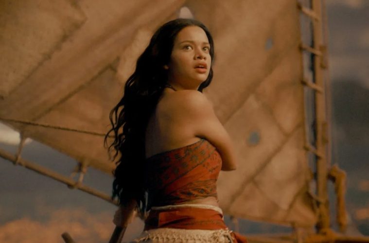 Catherine Laga'aia and Dwayne Johnson in Disney's live-action Moana adventure film.