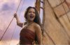 Dwayne Johnson and Catherine Laga'aia in Disney's live-action Moana during a key scene from the film.