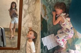 Hilaria Baldwin traveling with her seven children during their family trip to Spain.