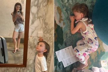 Hilaria Baldwin traveling with her seven children during their family trip to Spain.