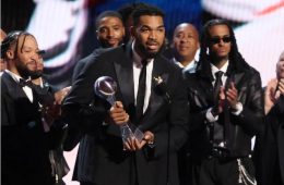 New York Knicks players accept the Best Team award at the 2026 ESPYS following their NBA championship season.