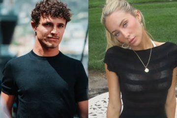 Alix Earle and Lando Norris during separate departures from a private London club amid dating rumors.