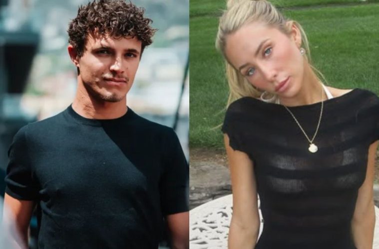Alix Earle and Lando Norris during separate departures from a private London club amid dating rumors.