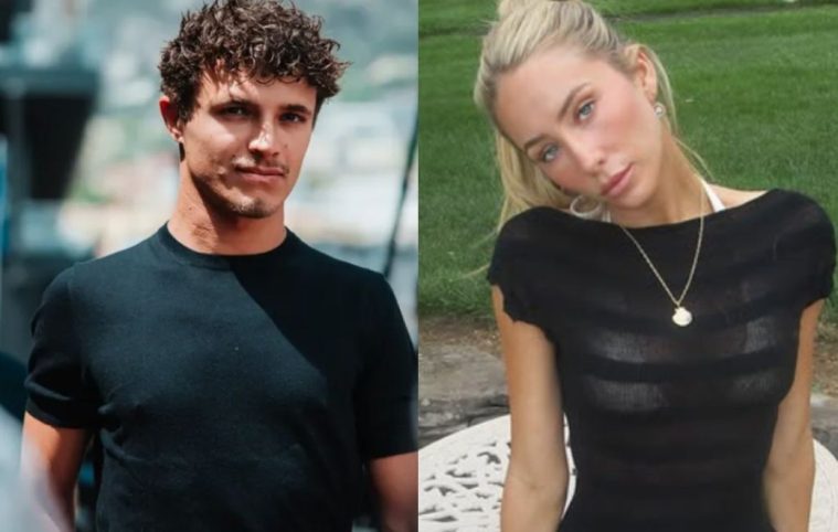 Alix Earle and Lando Norris during separate departures from a private London club amid dating rumors.