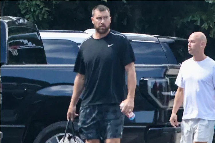 Travis Kelce arrives for Kansas City Chiefs offseason training shortly after his wedding to Taylor Swift.