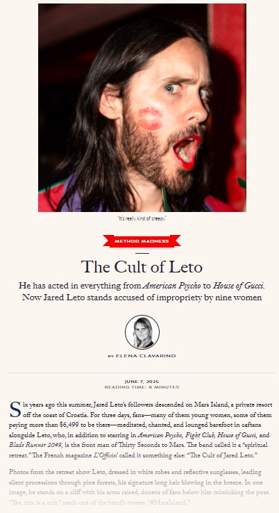 Air Mail published an investigative report featuring allegations from nine women who accused Jared Leto of inappropriate sexual conduct.