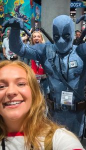 Ryan Reynolds disguised as Jeanpool poses with Comic-Con attendees during his surprise undercover appearance at San Diego Comic-Con 2026.