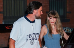 Taylor Swift and Travis Kelce attending a high-profile event, representing the blend of music, sports, and celebrity culture often associated with Madison Square Garden.