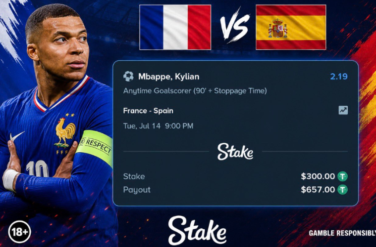 Kylian Mbappé in France's national team jersey ahead of a crucial FIFA World Cup knockout match as fans anticipate another match-winning performance.